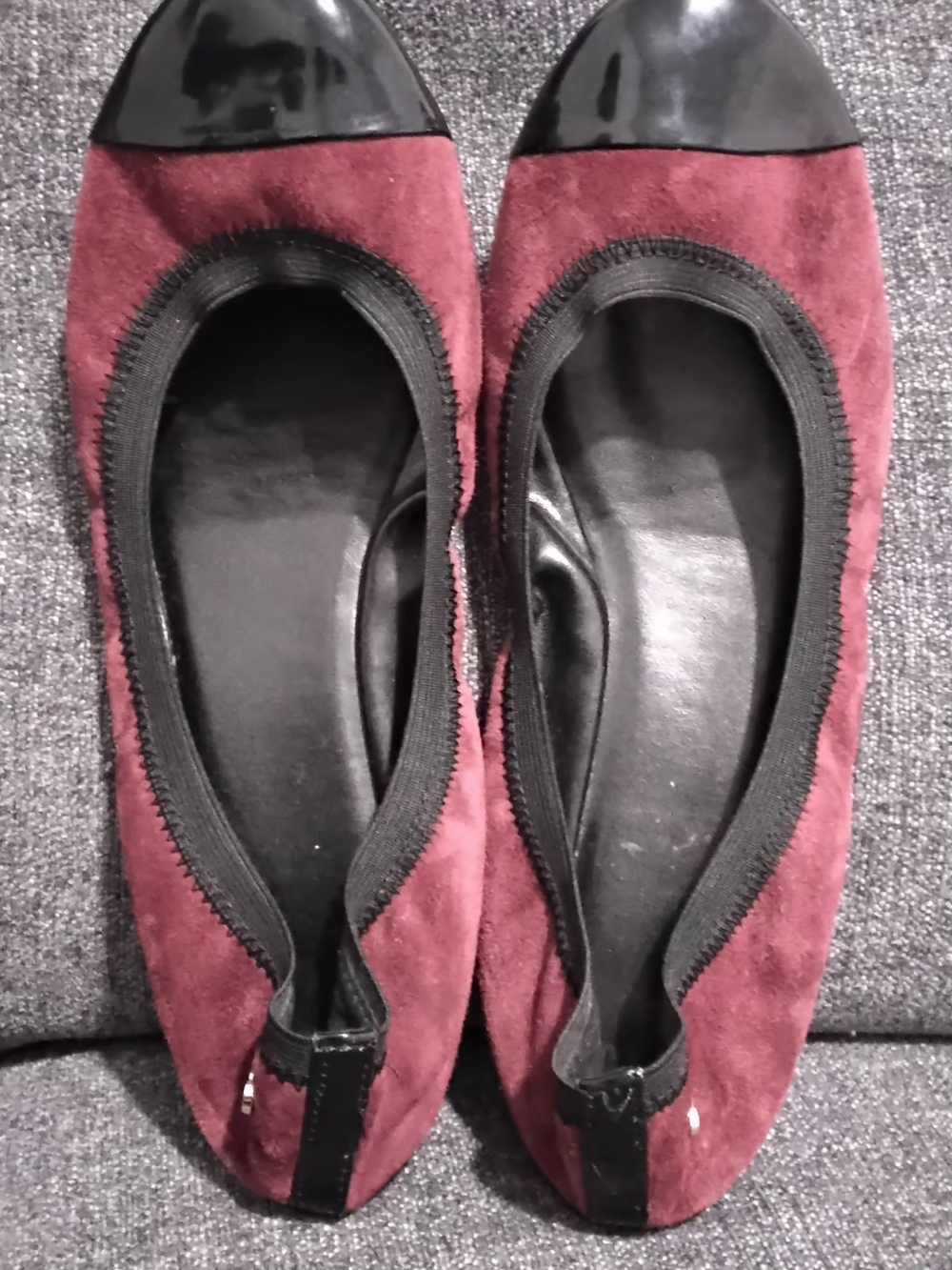 Cole Haan Burgundy Suede Ballet Flats Black Patent Cap Toe Size 10B W00309